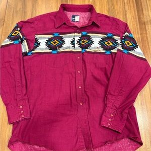 Wrangler Western Shirt – Aztec / Southwest Pattern – Red Pearl Snaps – XL